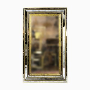 Large Vintage French Brass on Wood Wall Mirror, 1970s