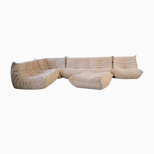 Set da salotto Togo di velluto a coste beige di Michel Ducaroy per Ligne Roset, set di 5