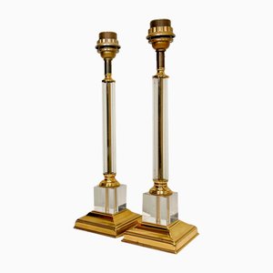 Mid-Century Brass and Acrylic Column Table Lamps, 1970, Set of 2