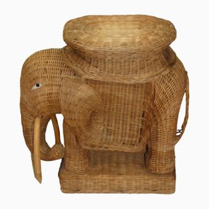 Elephant Basket Mesh & Rattan Side Table, 1970s