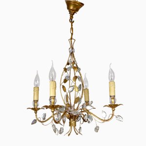 Gold-Plated Metal and Crystal Chandelier from Maison Bagues, 1970s