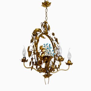 Gold-Plated Metal Flowers Wall Light, 1940s