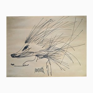 Raymond Moretti, Hedgehog, 1959, Ink, Felt on Paper, Framed