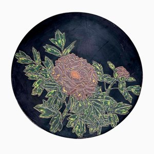 Cuenco japonés Urushi-Suri lacado con diseño floral, años 40