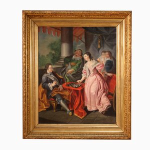 Couple Playing Chess, 1780s, Oil on Canvas, Framed
