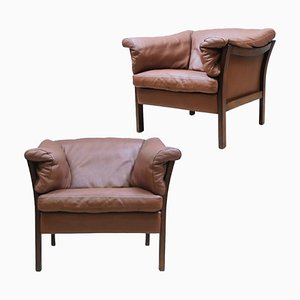 Fauteuils Mid-Century en Cuir de Buffle, Danemark, Set de 2