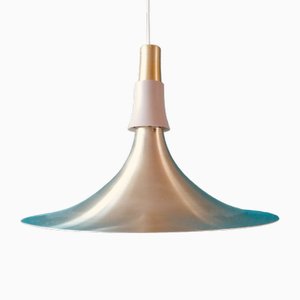 Große Trompeten Deckenlampe aus goldgebürstetem Aluminium, Dänemark, 1970er