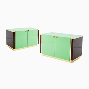 Small Green Lacquer and Brass Cabinets by J.C. Mahey, 1970s, Set of 2