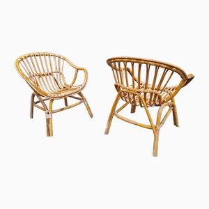 Armchairs in Malacca and Bamboo, 1950s, Set of 2