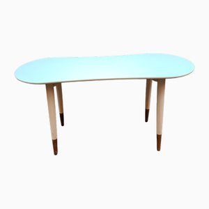 Mesa de centro de madera lacada en blanco con plano de formica azul de Gio Ponti, años 50