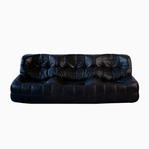Vintage Kashima Sofa in Black Leather by Michel Ducaroy for Ligne Roset, 1980s