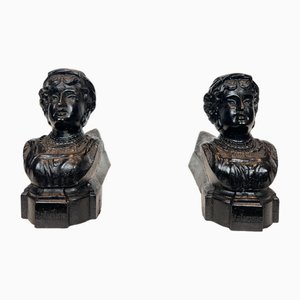 Italian Female Chenets in Cast Iron, France, 1950s, Set of 2