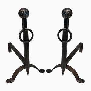 Wrought and Hammered Iron Chenets, 1950s, Set of 2