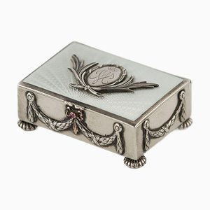 Faberge Silver Stamp Box with Guilloché Enamel by Wilhelm Wikström, 1890s