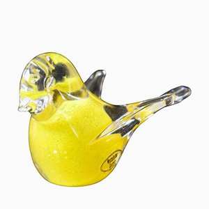 Figura de pájaro vintage de cristal amarillo de Wentrelholms Glashytta, Sweden