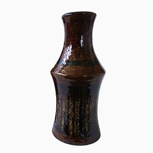 Vaso vintage in ceramica smaltata marrone e nera fatto a mano di Gabriel