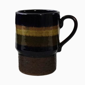 Large Vintage Coffee Mug in Brown, Green and Yellow from Laholm, Sweden