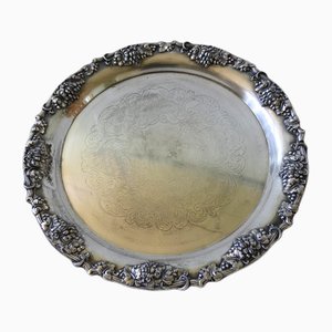Large Silver-Plated Tray with Embossed Grape Pattern, Sweden