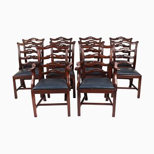 Antique Chippendale Ladderback Dining Chairs, 19th Century, Set of 10