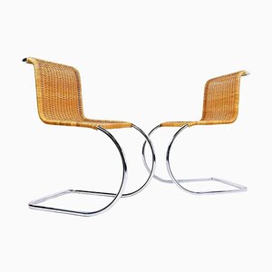 Chaises Cantilever en Chrome et Osier dans le style de Mies Van Der Rohe, Set de 2