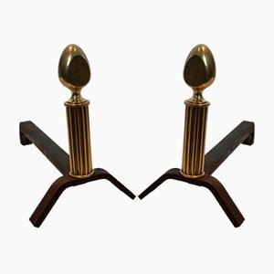 Neoclassical Brass and Wrought Iron Andirons, 1940s, Set of 2