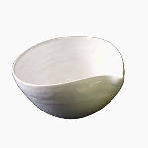 Small Vintage Handmade Ceramic White Glazed Bowl from MJ Sweden