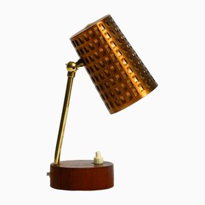 Small Mid-Century Modern Table Lamp with Copper Perforated Sheet Shade and Teak Base, 1950s