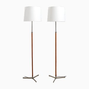 Lampadaires Monolith en Cuir et Acier par Jo Hammerborg de Fog & Mørup, 1960s, Set de 2