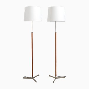 Leather and Steel Monolith Floor Lamps by Jo Hammerborg for Fog & Mørup, 1960s, Set of 2