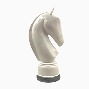 White Resin Chess Horse Sculpture, Italy, 1970s