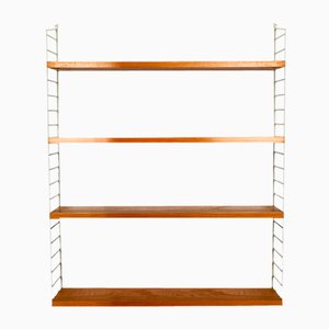 Shelf with 2 White Ladders and 4 Shelves in Oak Veneer by Nils Nisse Strinning, 1960s