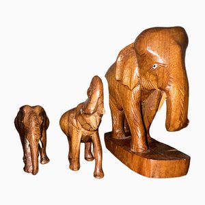 Figure di elefanti intagliati a mano, anni '60, set di 4