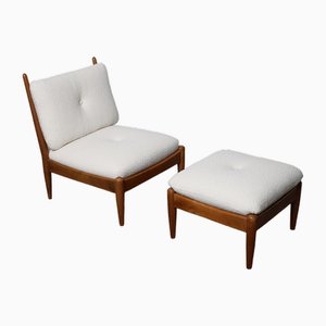 Fauteuil Bouclé Mid-Century avec Ottomane, 1960s, Set de 2