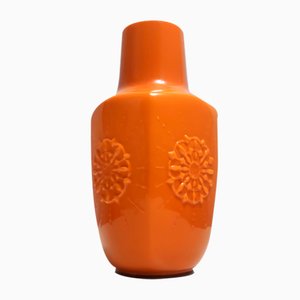 Orangefarbene italienische Vintage Blumenvase aus mundgeblasenem Glas, 1970er