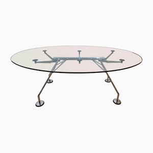 Oval Dining Table in Glass and Metal by Norman Foster for Tecno, 1980s
