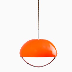 Lampe à Suspension Space Age en Verre Acrylique Orange, Italie, 1970s