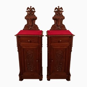 Bedside Tables in Walnut, Italy, 1890s, Set of 2