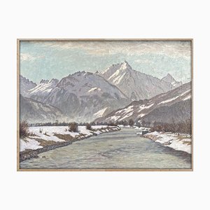 Alex Weise, paisaje nevado, pintura al óleo sobre lienzo, años 20