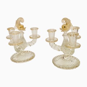 Candleholders in Murano Glass with Gold Leaf Decor by Barovier & Toso, 1950s, Set of 2