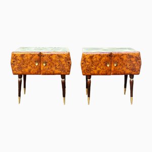 Bedside Tables in Burl & Glass, Italy, 1950s, Set of 2