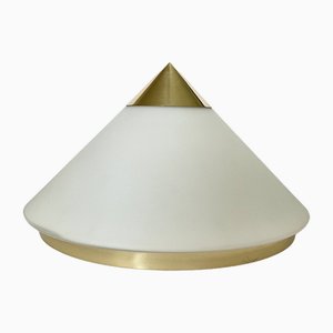 Lampada da soffitto vintage in ottone e vetro opalino di Limburg