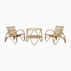 Bamboo Chairs and Coffee Table, Set of 3