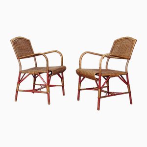 Armchairs in Rattan, 1930s, Set of 2