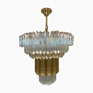 Mid-Century Modern Clear and Brown Murano Glass Triedri Chandelier from Venini, 1970s
