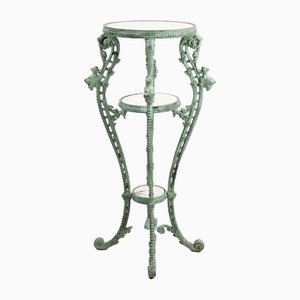 Patinated Cast Iron Side Table with Marble Trays