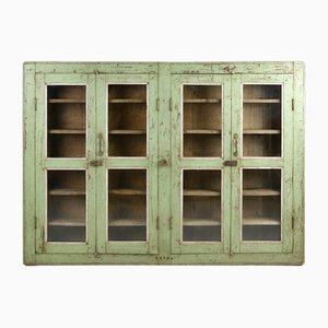 Large Patinated Wooden Wall Display Cabinet