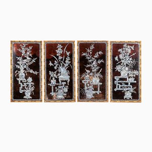 Pannelli laccati in stile asiatico, anni '50, set di 4