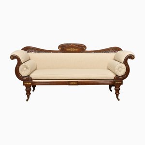 Regency Mahogany and Brass Inlaid Scroll End Sofa