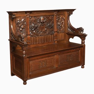 Carved Oak Hall Bench, 1890s