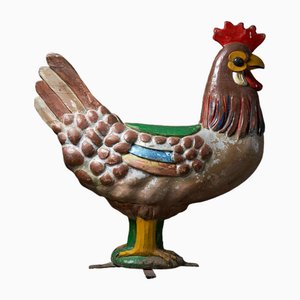 Figura a forma di gallo vintage in legno intagliato, anni '50